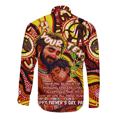Custom Australia Father's Day Long Sleeve Button Shirt Aboriginal Father and Son