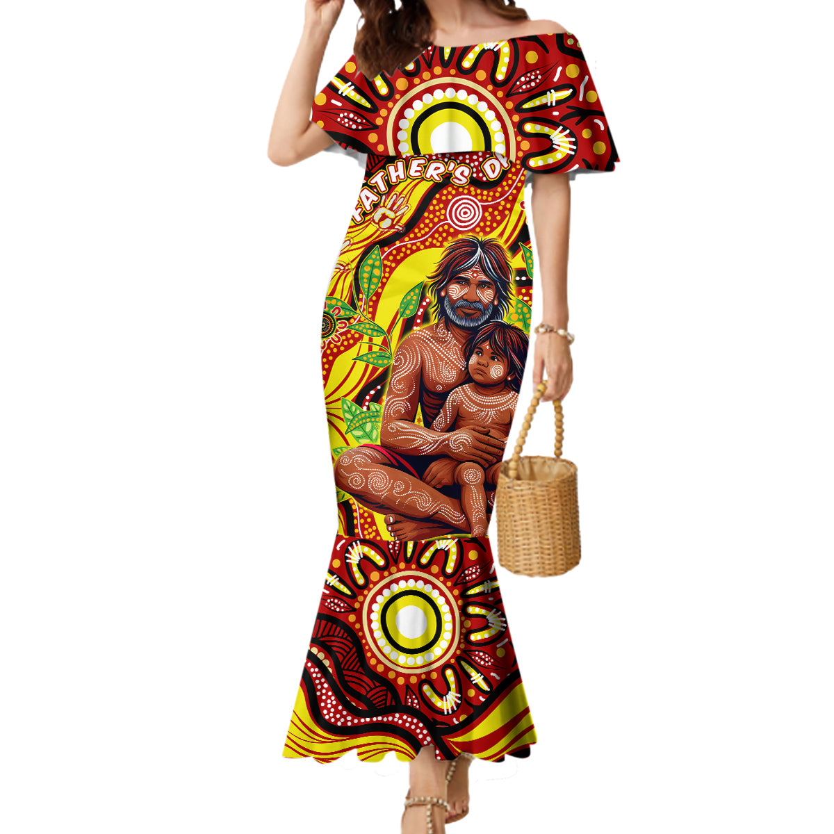 Custom Australia Father's Day Mermaid Dress Aboriginal Father and Son
