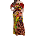 Custom Australia Father's Day Off Shoulder Maxi Dress Aboriginal Father and Son