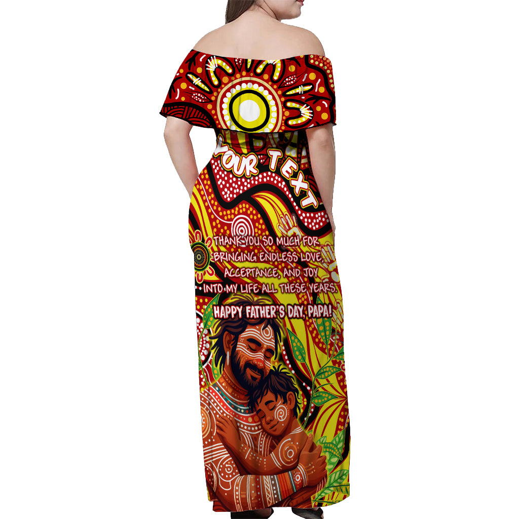 Custom Australia Father's Day Off Shoulder Maxi Dress Aboriginal Father and Son