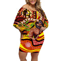 Custom Australia Father's Day Off Shoulder Short Dress Aboriginal Father and Son