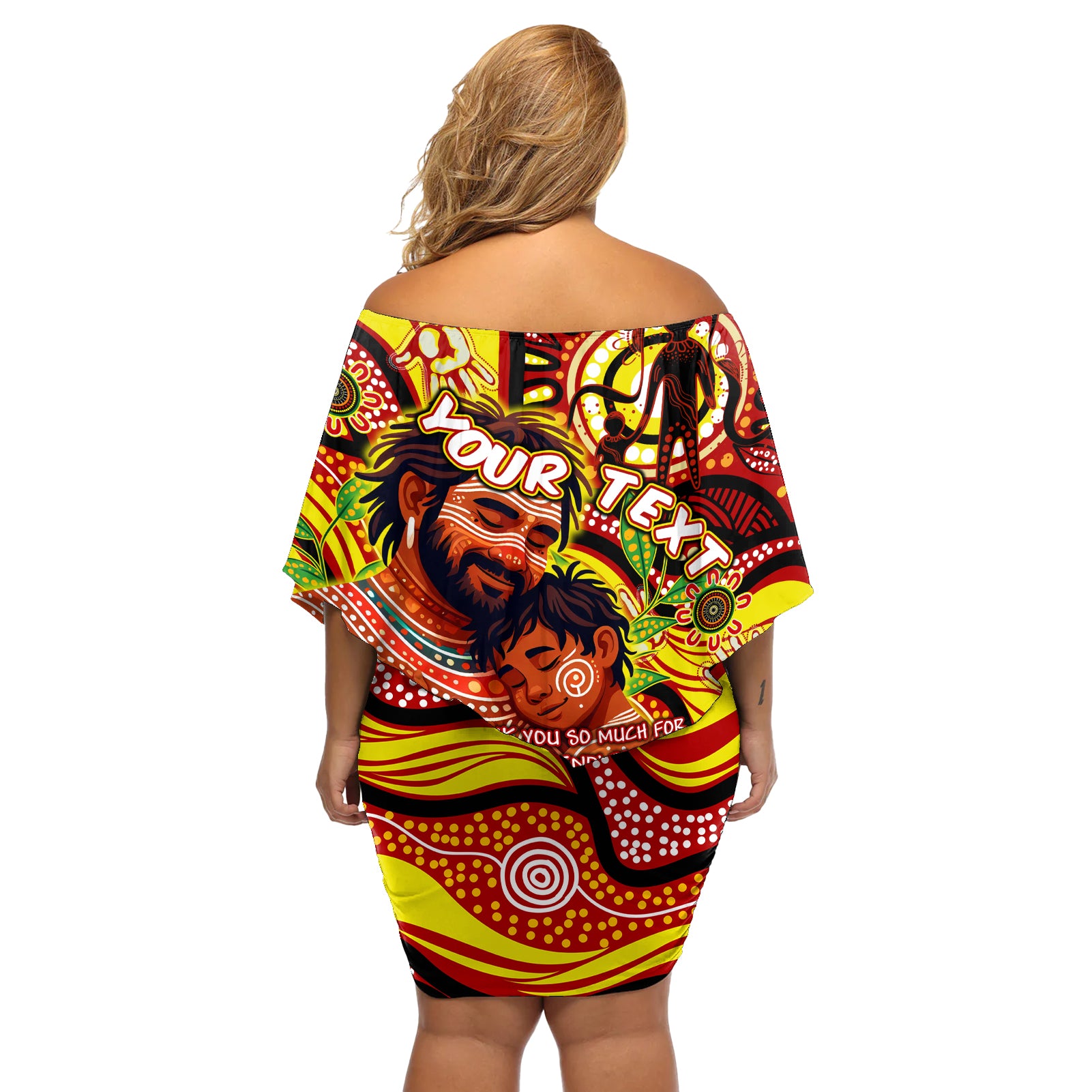 Custom Australia Father's Day Off Shoulder Short Dress Aboriginal Father and Son