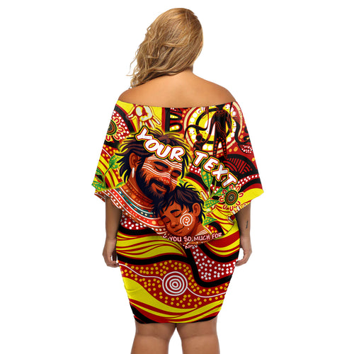 Custom Australia Father's Day Off Shoulder Short Dress Aboriginal Father and Son