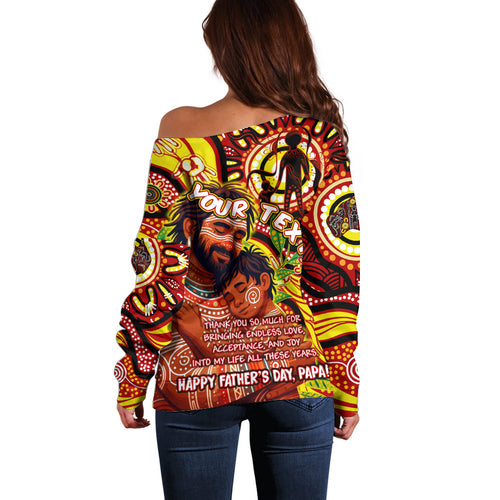 Custom Australia Father's Day Off Shoulder Sweater Aboriginal Father and Son