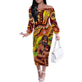 Custom Australia Father's Day Off The Shoulder Long Sleeve Dress Aboriginal Father and Son