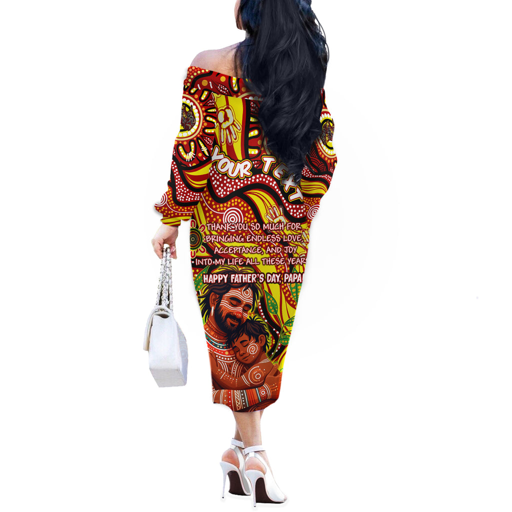 Custom Australia Father's Day Off The Shoulder Long Sleeve Dress Aboriginal Father and Son