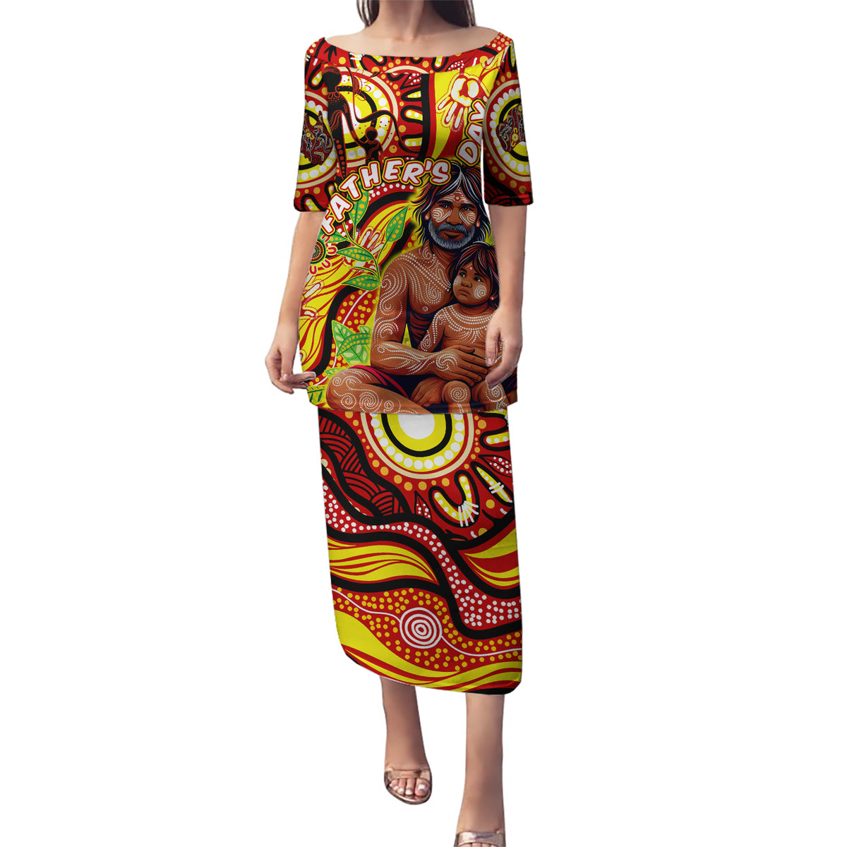 Custom Australia Father's Day Puletasi Aboriginal Father and Son
