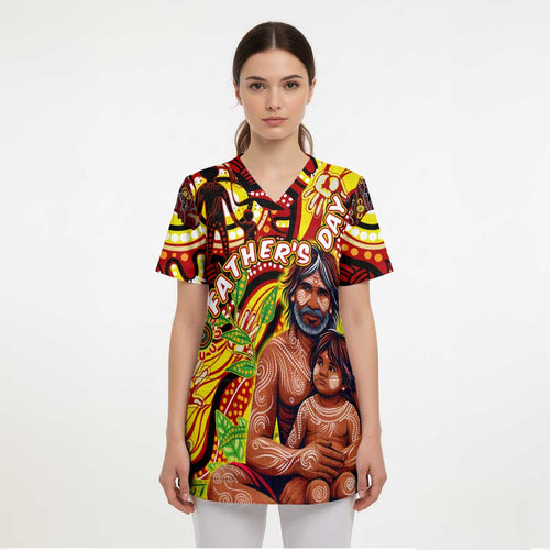 Custom Australia Father's Day Scrub Top Aboriginal Father and Son - Aussie Hoodie