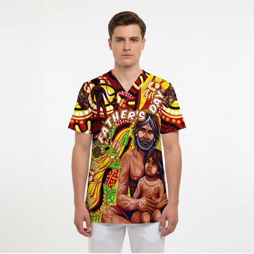 Custom Australia Father's Day Scrub Top Aboriginal Father and Son - Aussie Hoodie