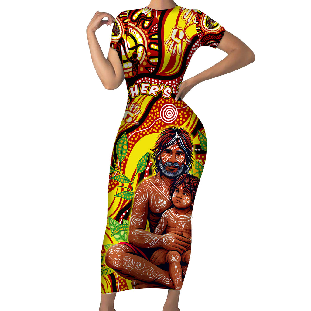 Custom Australia Father's Day Short Sleeve Bodycon Dress Aboriginal Father and Son