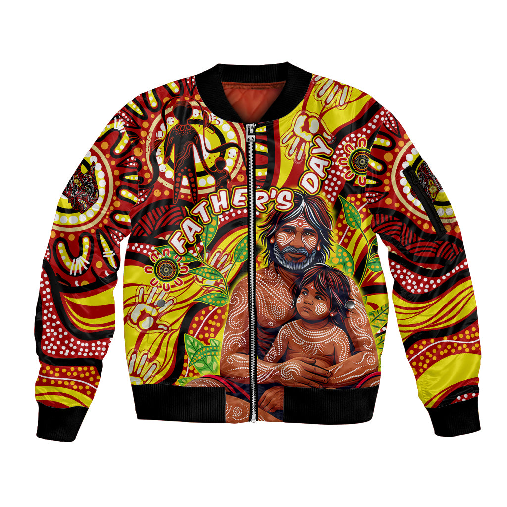Custom Australia Father's Day Sleeve Zip Bomber Jacket Aboriginal Father and Son