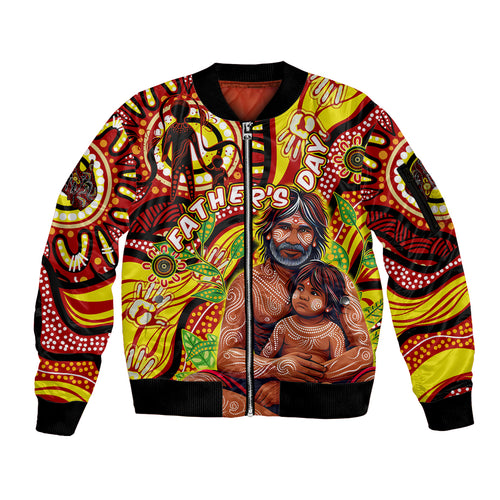 Custom Australia Father's Day Sleeve Zip Bomber Jacket Aboriginal Father and Son