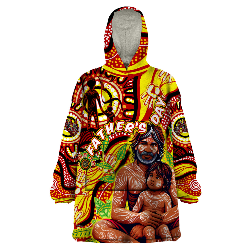 Custom Australia Father's Day Wearable Blanket Hoodie Aboriginal Father and Son