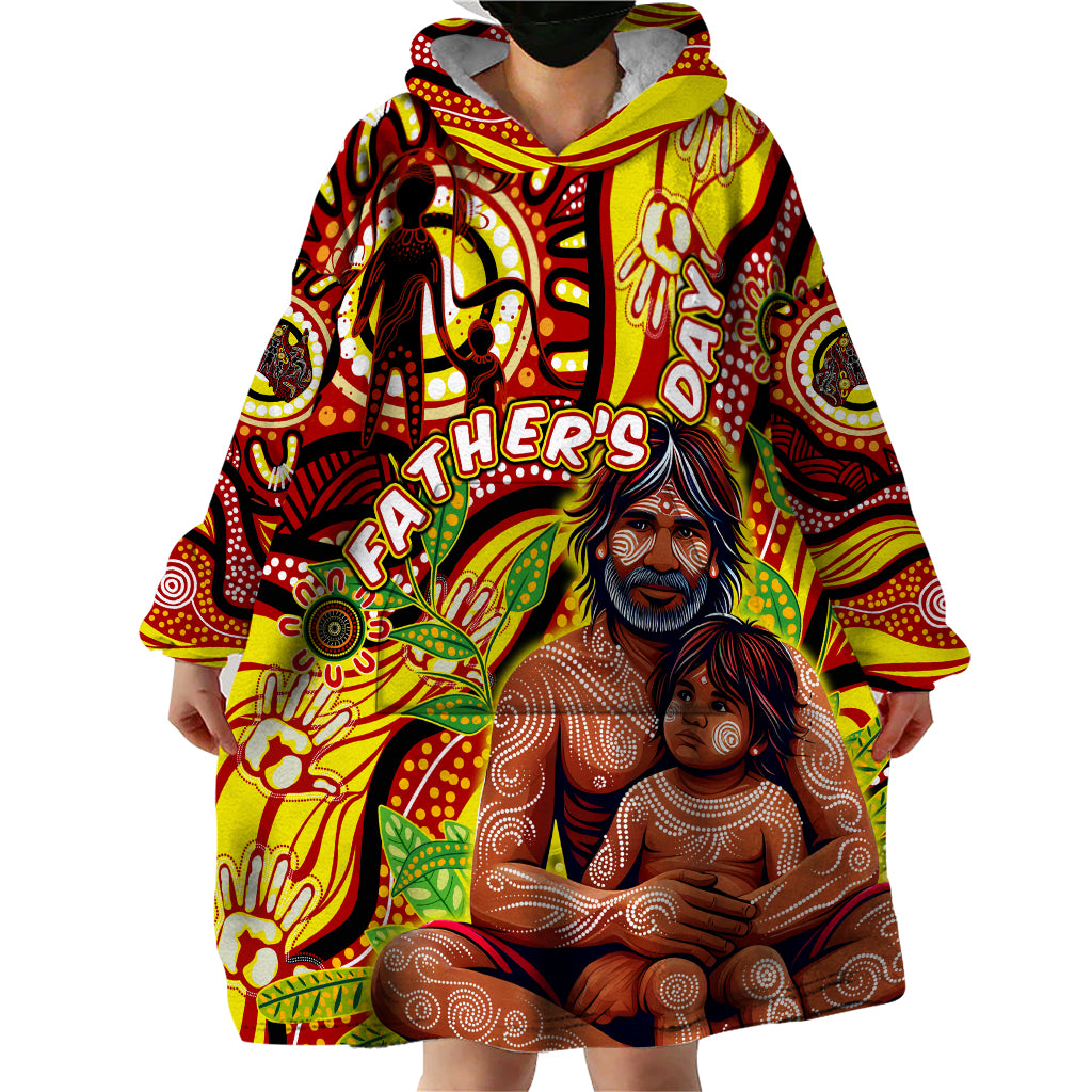 Custom Australia Father's Day Wearable Blanket Hoodie Aboriginal Father and Son