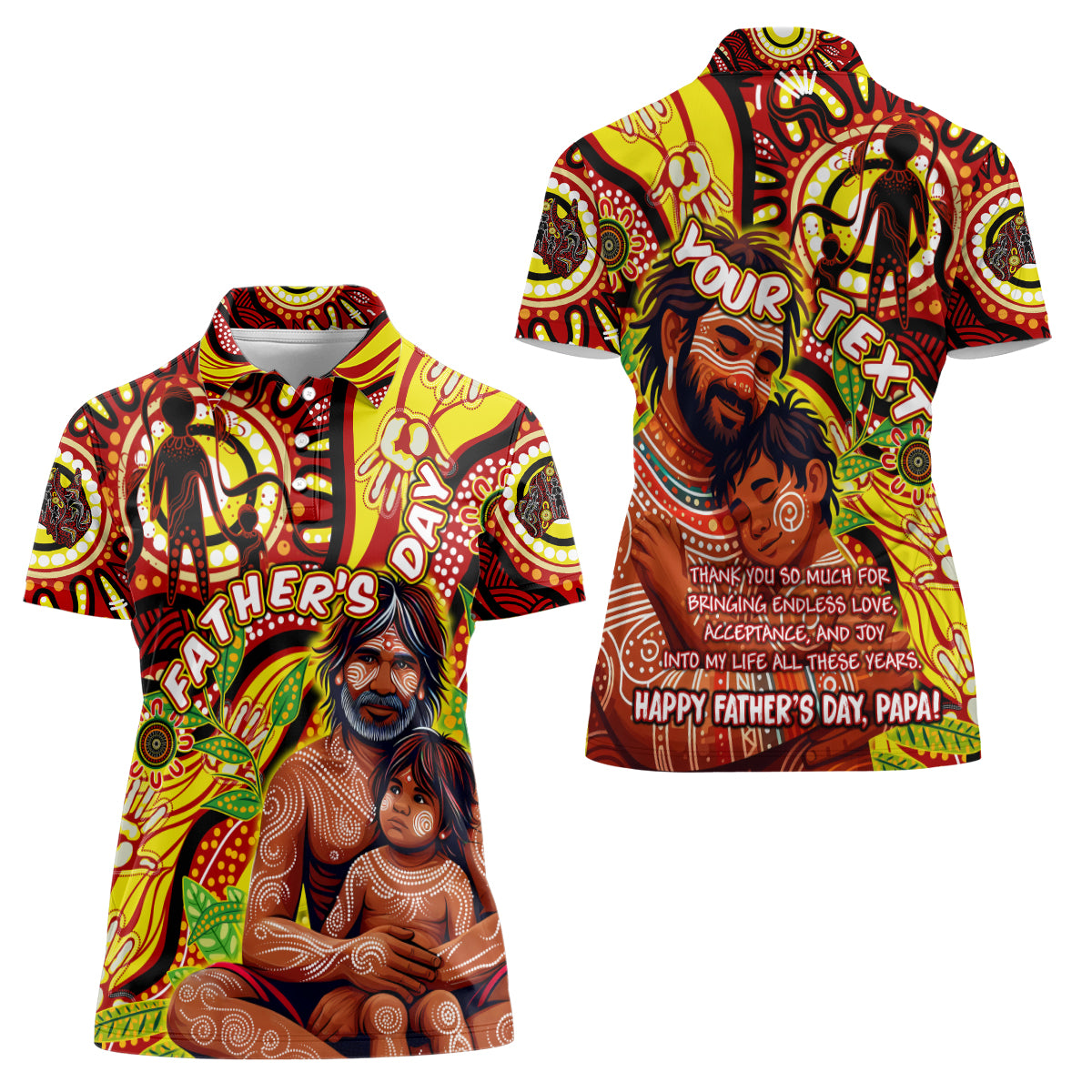 Custom Australia Father's Day Women Polo Shirt Aboriginal Father and Son