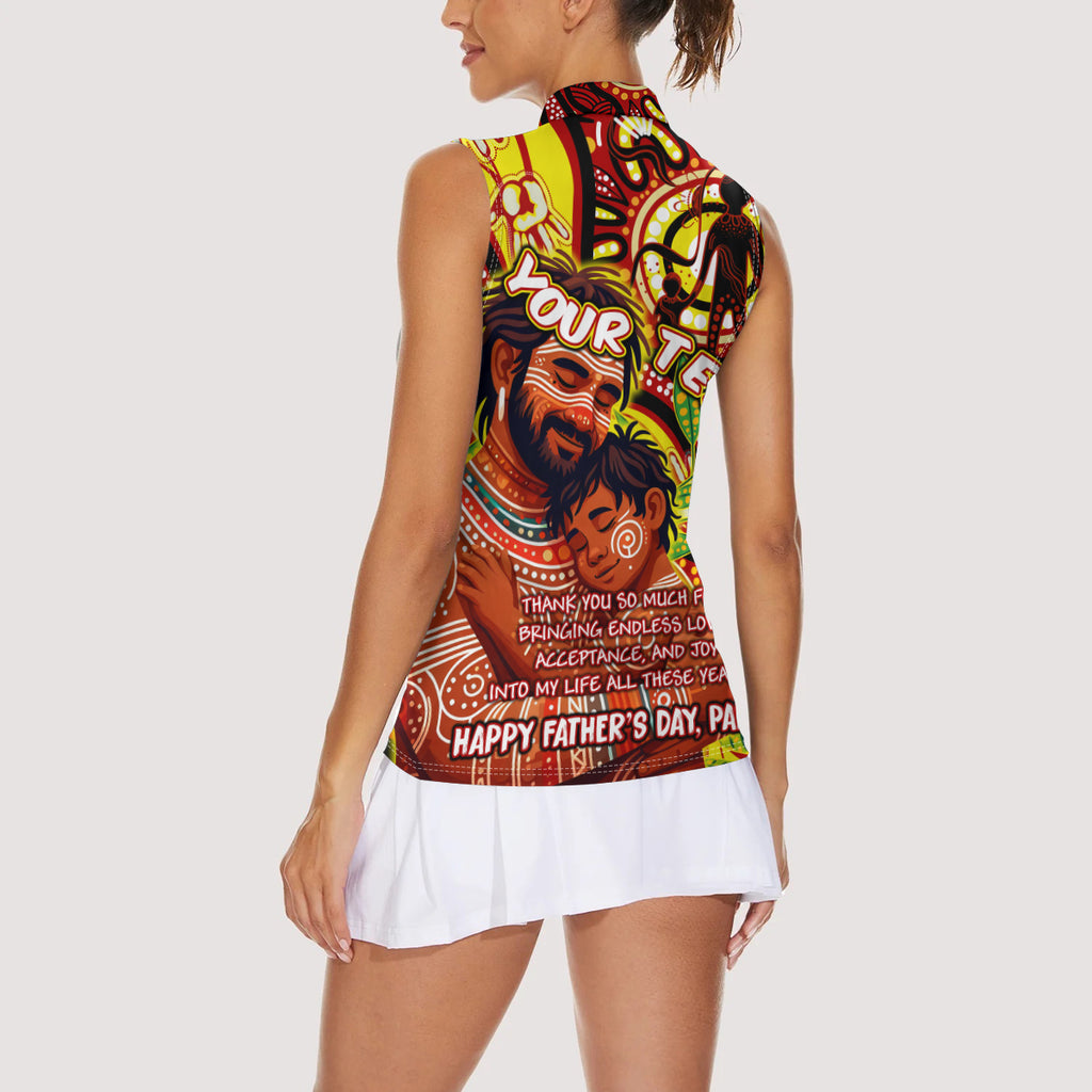 Custom Australia Father's Day Women Sleeveless Polo Shirt Aboriginal Father and Son