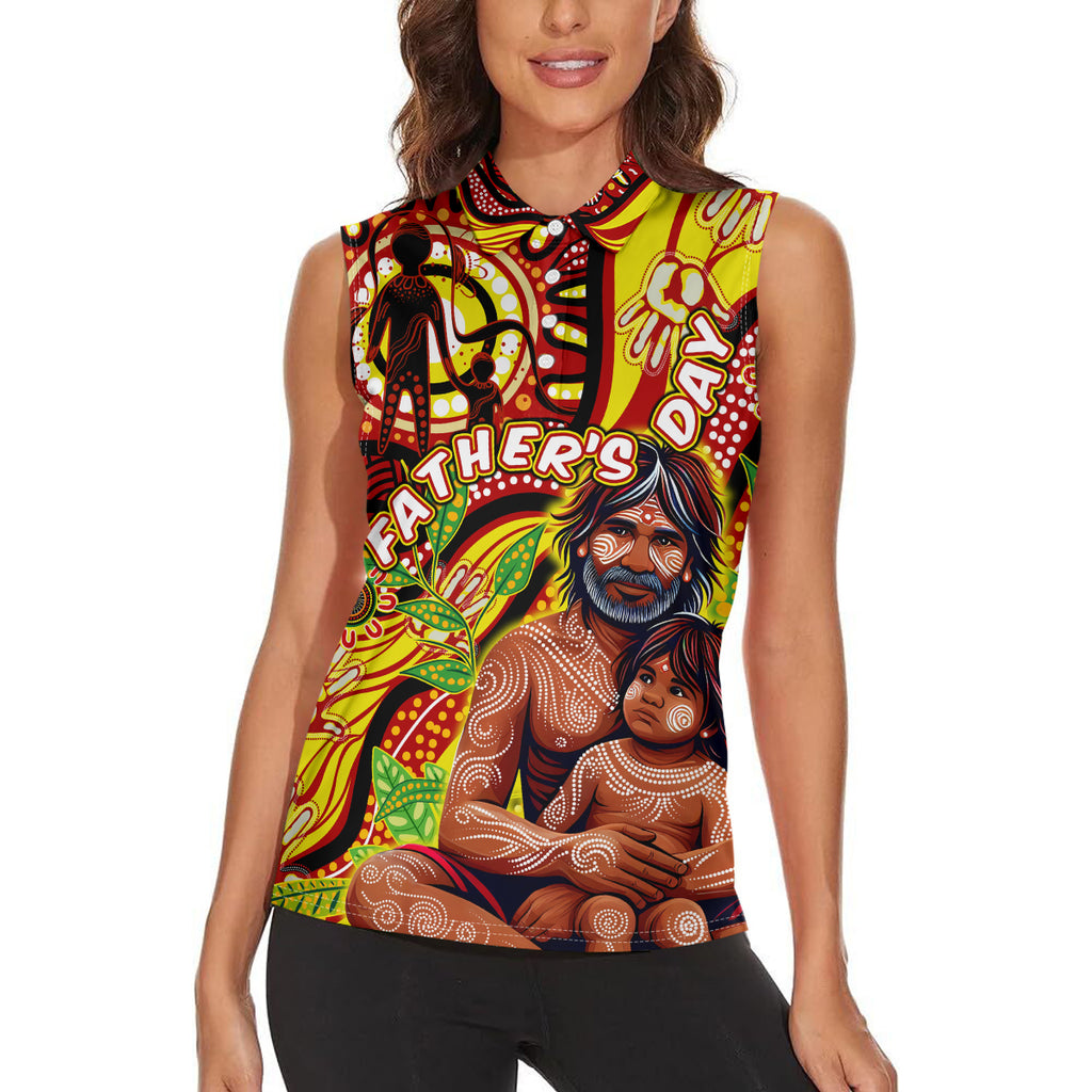 Custom Australia Father's Day Women Sleeveless Polo Shirt Aboriginal Father and Son