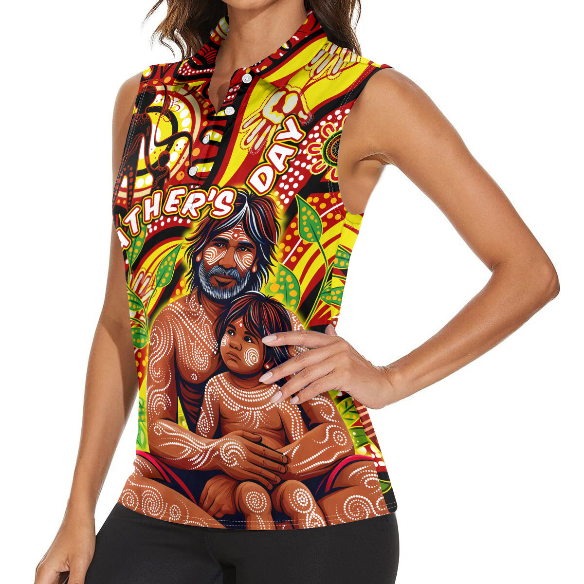 Custom Australia Father's Day Women Sleeveless Polo Shirt Aboriginal Father and Son