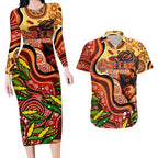 Custom Father's Day Australia Couples Matching Long Sleeve Bodycon Dress and Hawaiian Shirt Best Dad Ever Aboriginal Art