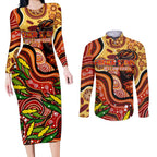Custom Father's Day Australia Couples Matching Long Sleeve Bodycon Dress and Long Sleeve Button Shirt Best Dad Ever Aboriginal Art