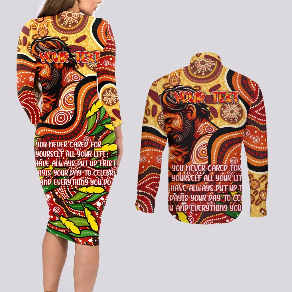 Custom Father's Day Australia Couples Matching Long Sleeve Bodycon Dress and Long Sleeve Button Shirt Best Dad Ever Aboriginal Art