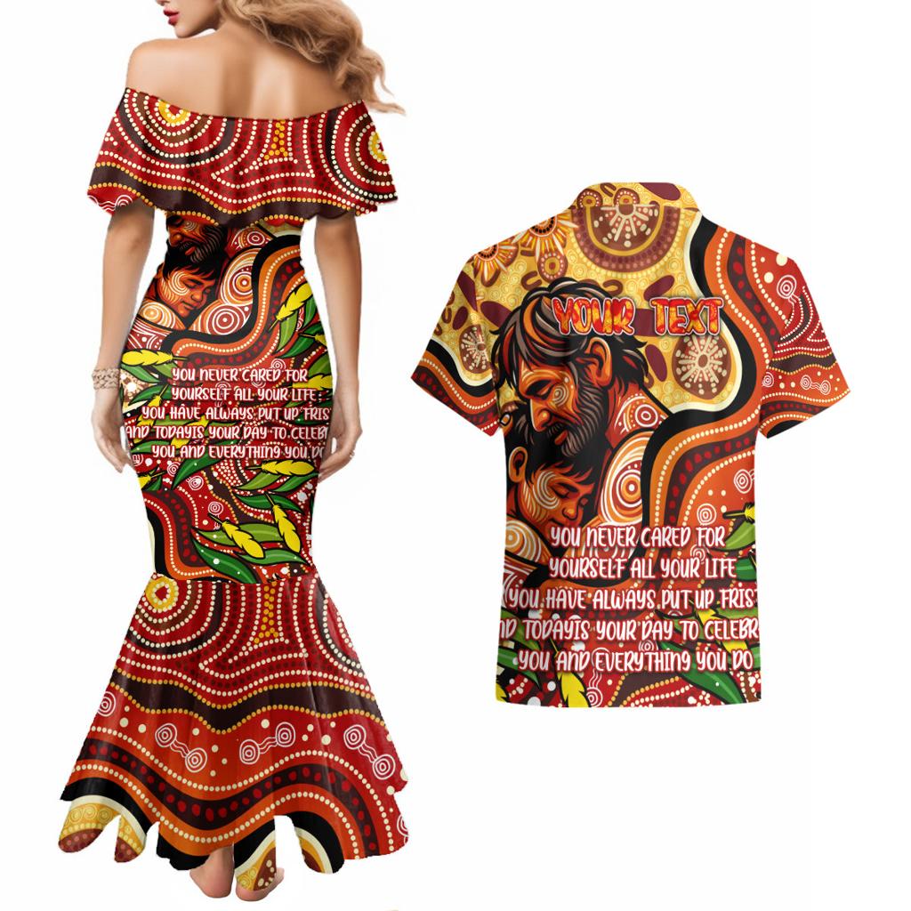 Custom Father's Day Australia Couples Matching Mermaid Dress and Hawaiian Shirt Best Dad Ever Aboriginal Art