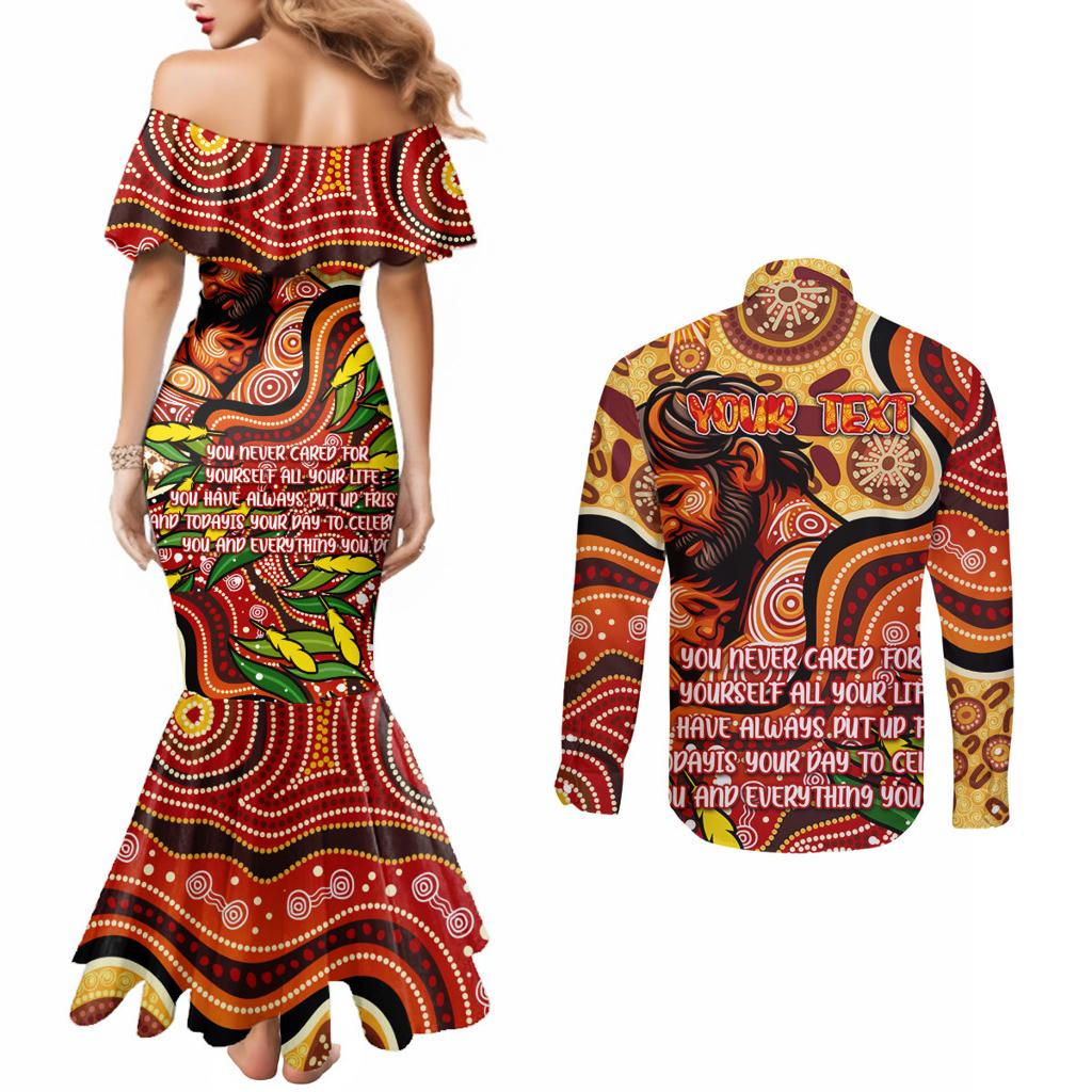 Custom Father's Day Australia Couples Matching Mermaid Dress and Long Sleeve Button Shirt Best Dad Ever Aboriginal Art