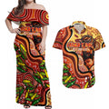 Custom Father's Day Australia Couples Matching Off Shoulder Maxi Dress and Hawaiian Shirt Best Dad Ever Aboriginal Art