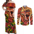Custom Father's Day Australia Couples Matching Off Shoulder Maxi Dress and Long Sleeve Button Shirt Best Dad Ever Aboriginal Art