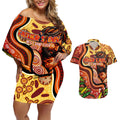 Custom Father's Day Australia Couples Matching Off Shoulder Short Dress and Hawaiian Shirt Best Dad Ever Aboriginal Art