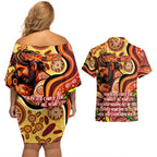 Custom Father's Day Australia Couples Matching Off Shoulder Short Dress and Hawaiian Shirt Best Dad Ever Aboriginal Art