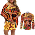 Custom Father's Day Australia Couples Matching Off Shoulder Short Dress and Long Sleeve Button Shirt Best Dad Ever Aboriginal Art