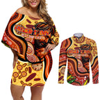 Custom Father's Day Australia Couples Matching Off Shoulder Short Dress and Long Sleeve Button Shirt Best Dad Ever Aboriginal Art