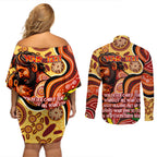 Custom Father's Day Australia Couples Matching Off Shoulder Short Dress and Long Sleeve Button Shirt Best Dad Ever Aboriginal Art