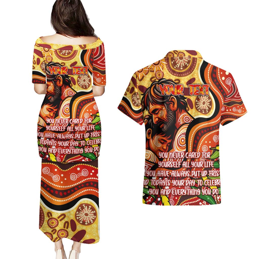 Custom Father's Day Australia Couples Matching Puletasi and Hawaiian Shirt Best Dad Ever Aboriginal Art