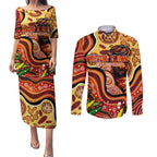 Custom Father's Day Australia Couples Matching Puletasi and Long Sleeve Button Shirt Best Dad Ever Aboriginal Art