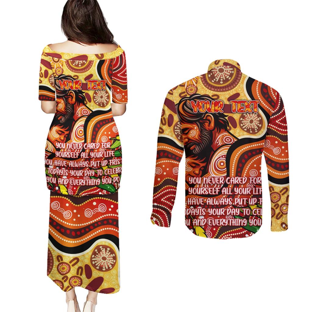 Custom Father's Day Australia Couples Matching Puletasi and Long Sleeve Button Shirt Best Dad Ever Aboriginal Art