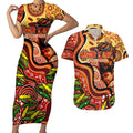 Custom Father's Day Australia Couples Matching Short Sleeve Bodycon Dress and Hawaiian Shirt Best Dad Ever Aboriginal Art