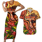 Custom Father's Day Australia Couples Matching Short Sleeve Bodycon Dress and Hawaiian Shirt Best Dad Ever Aboriginal Art
