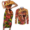 Custom Father's Day Australia Couples Matching Short Sleeve Bodycon Dress and Long Sleeve Button Shirt Best Dad Ever Aboriginal Art