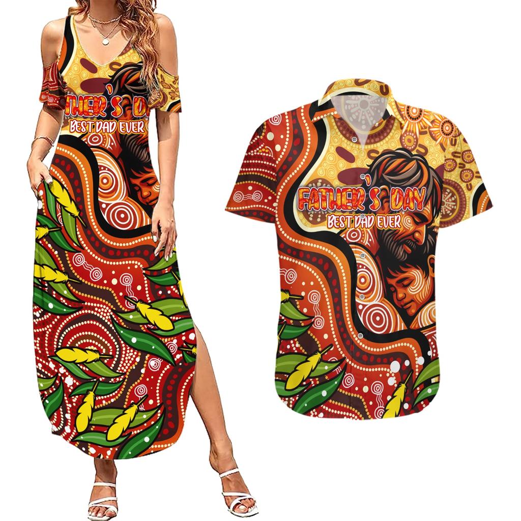 Custom Father's Day Australia Couples Matching Summer Maxi Dress and Hawaiian Shirt Best Dad Ever Aboriginal Art