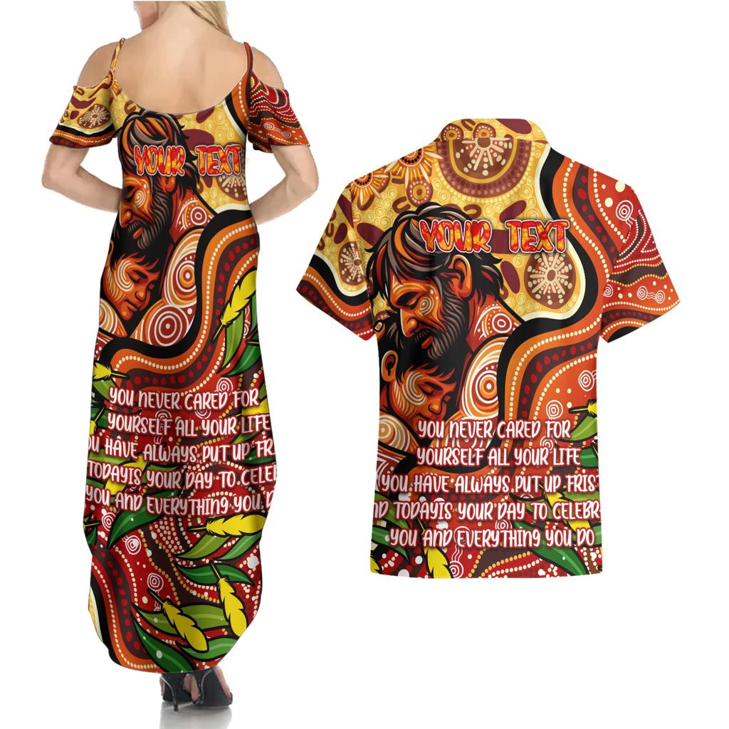 Custom Father's Day Australia Couples Matching Summer Maxi Dress and Hawaiian Shirt Best Dad Ever Aboriginal Art