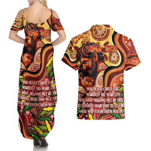 Custom Father's Day Australia Couples Matching Summer Maxi Dress and Hawaiian Shirt Best Dad Ever Aboriginal Art