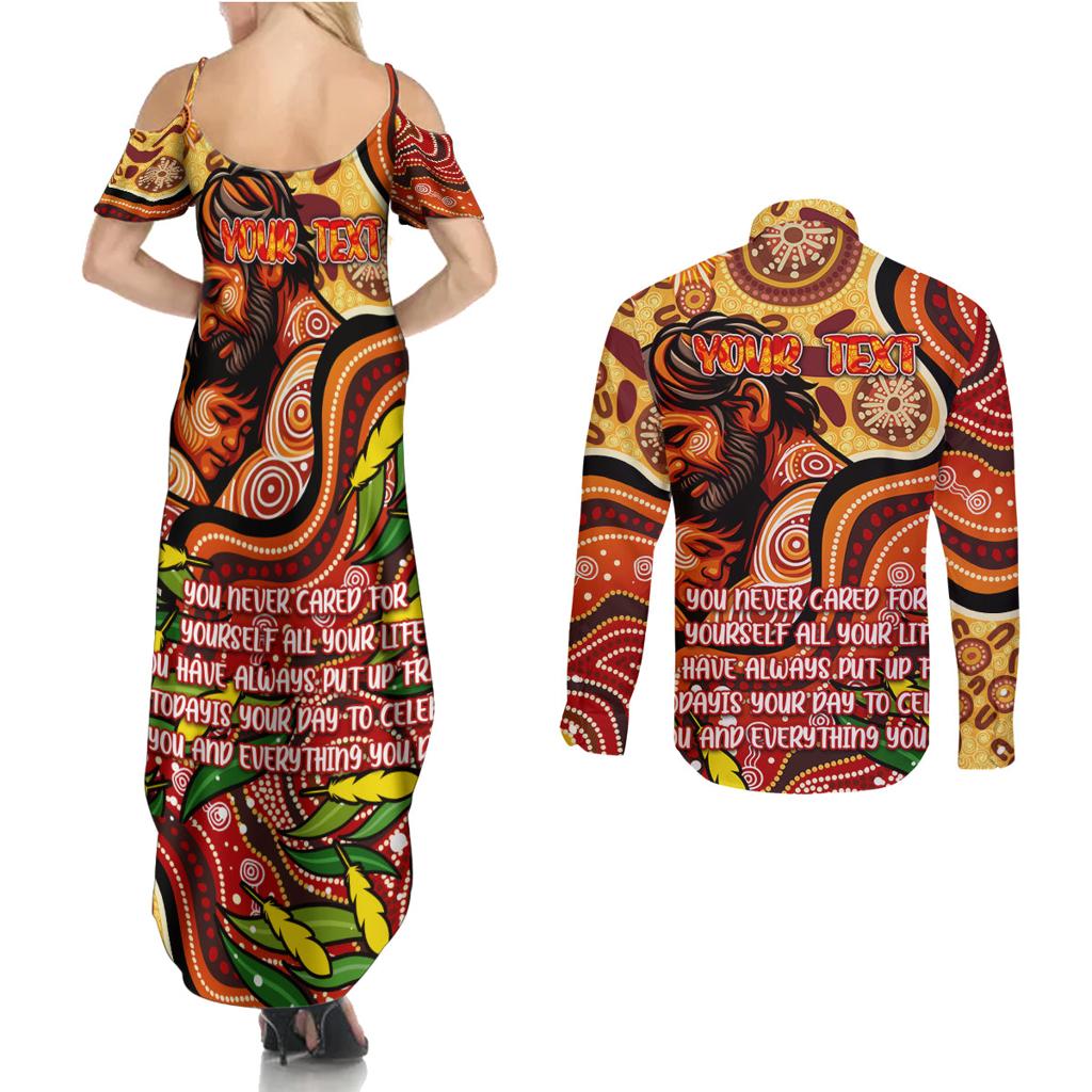 Custom Father's Day Australia Couples Matching Summer Maxi Dress and Long Sleeve Button Shirt Best Dad Ever Aboriginal Art