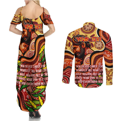 Custom Father's Day Australia Couples Matching Summer Maxi Dress and Long Sleeve Button Shirt Best Dad Ever Aboriginal Art