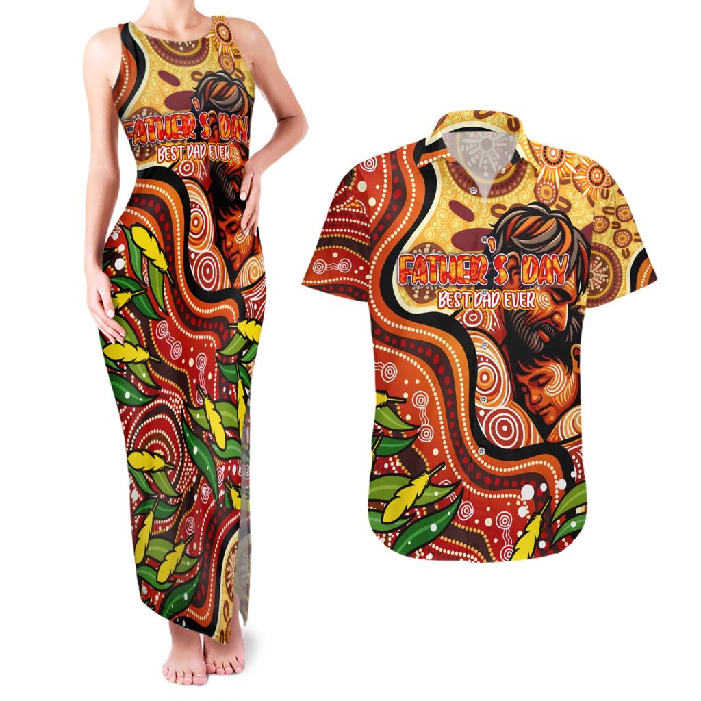 Custom Father's Day Australia Couples Matching Tank Maxi Dress and Hawaiian Shirt Best Dad Ever Aboriginal Art