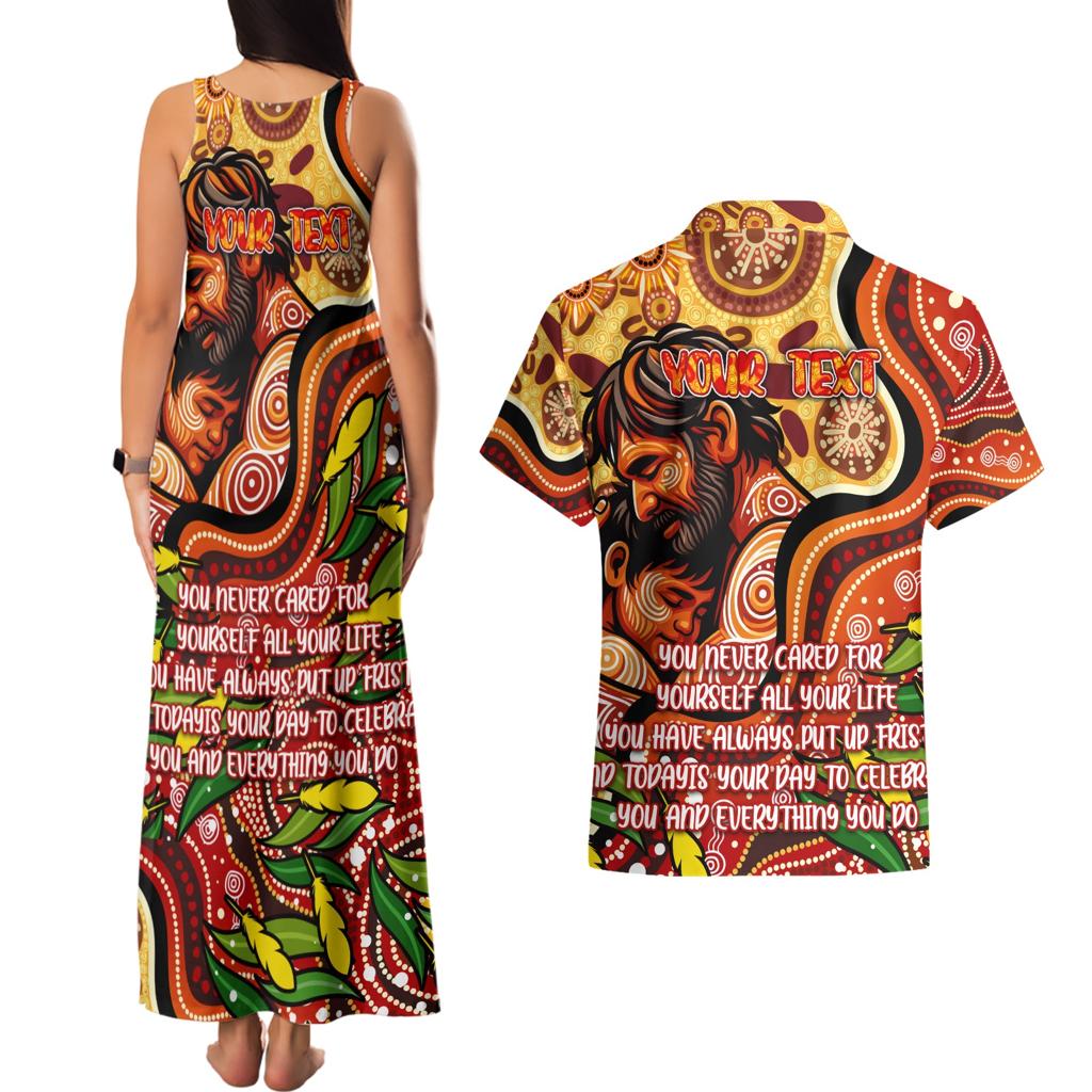 Custom Father's Day Australia Couples Matching Tank Maxi Dress and Hawaiian Shirt Best Dad Ever Aboriginal Art
