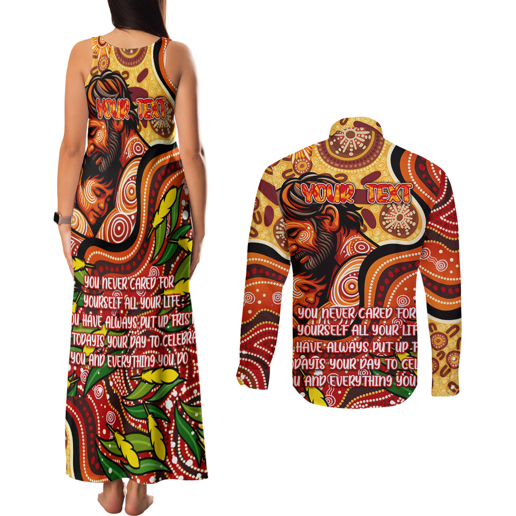 Custom Father's Day Australia Couples Matching Tank Maxi Dress and Long Sleeve Button Shirt Best Dad Ever Aboriginal Art