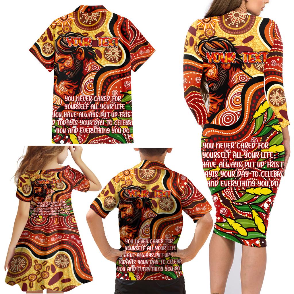 Custom Father's Day Australia Family Matching Long Sleeve Bodycon Dress and Hawaiian Shirt Best Dad Ever Aboriginal Art