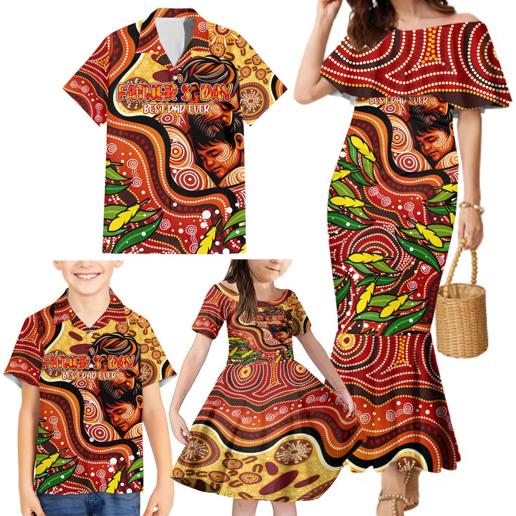Custom Father's Day Australia Family Matching Mermaid Dress and Hawaiian Shirt Best Dad Ever Aboriginal Art